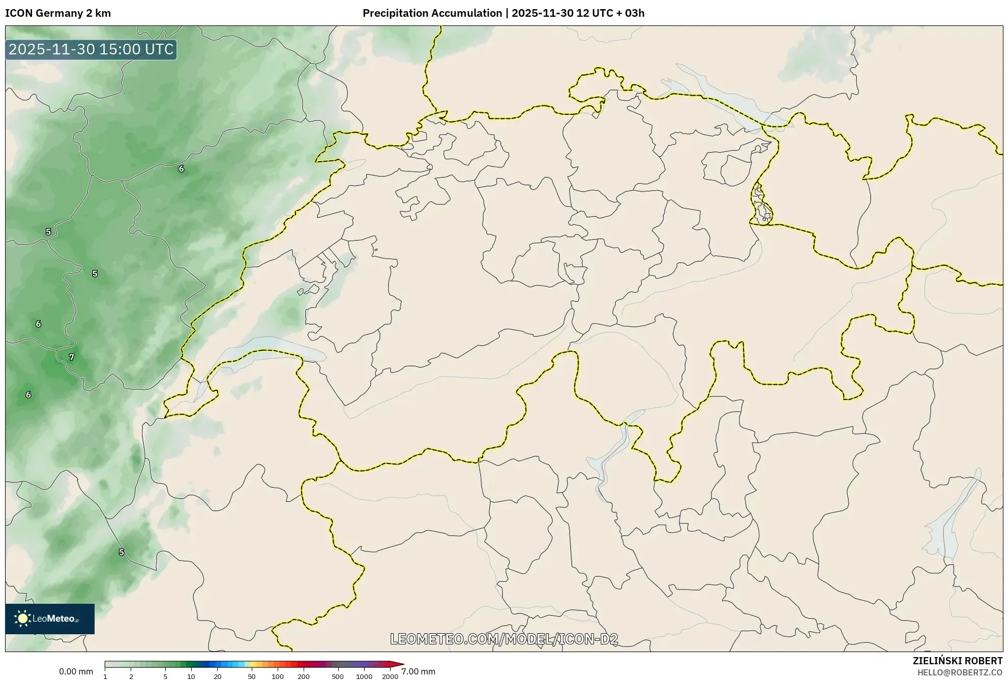 ICON Germany 2 km model - Switzerland, Precipitation Accumulation