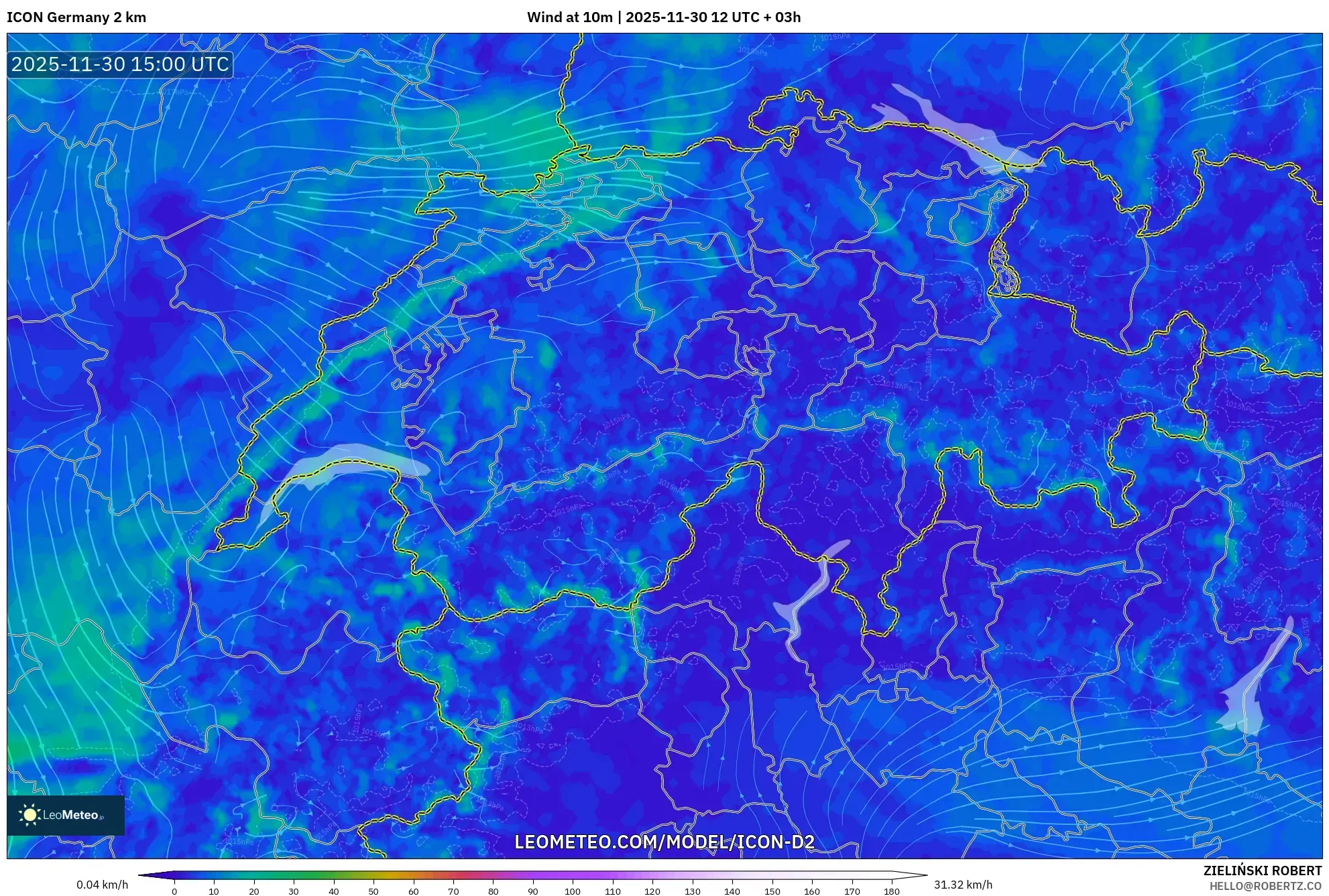 ICON Germany 2 km model - Switzerland, Wind at 10m
