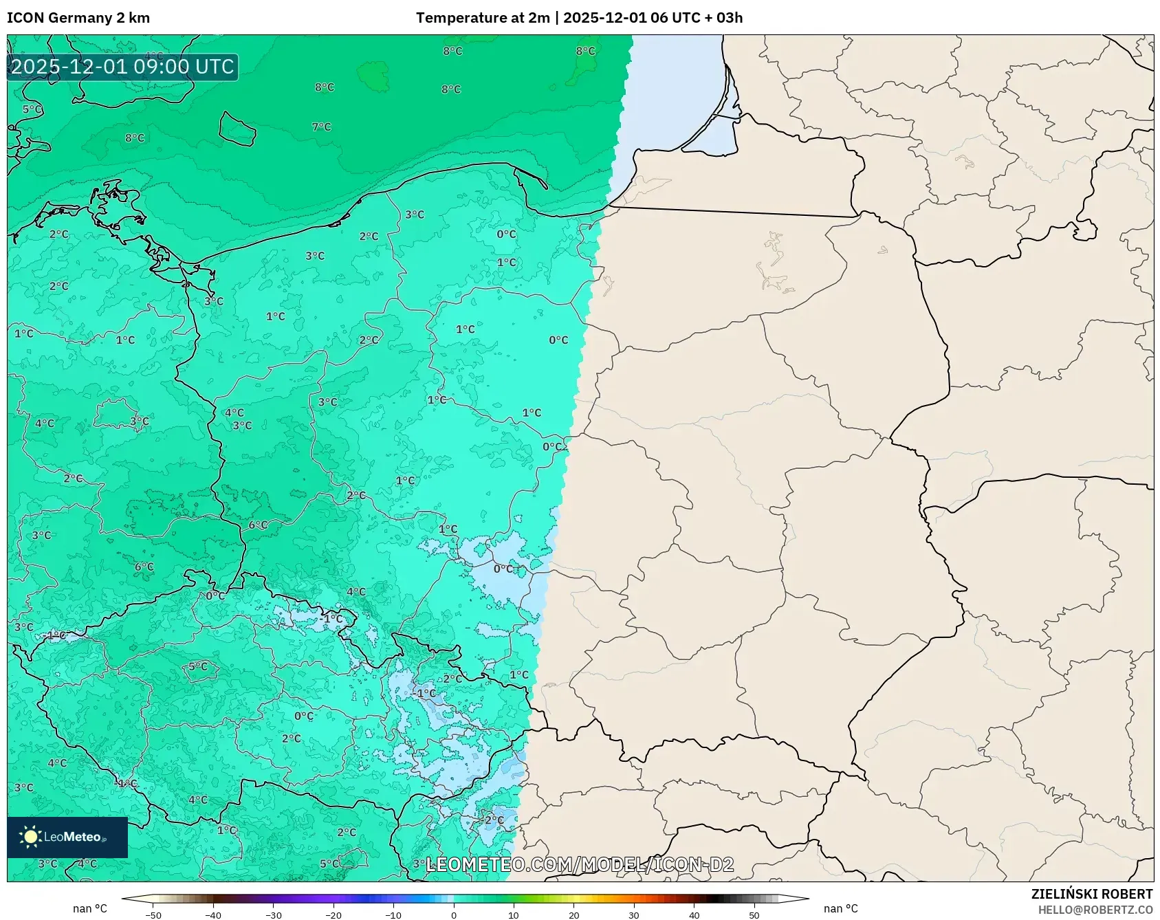 ICON Germany 2 km model - Poland, Temperature at 2m