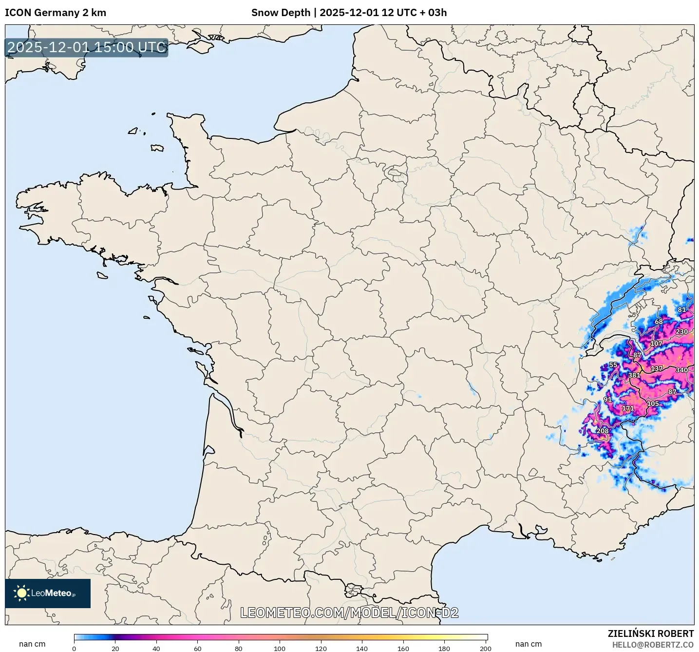 ICON Germany 2 km model - France, Snow Depth