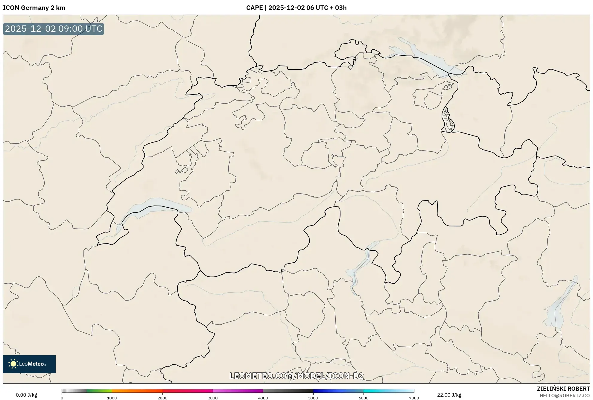 ICON Germany 2 km model - Switzerland, CAPE