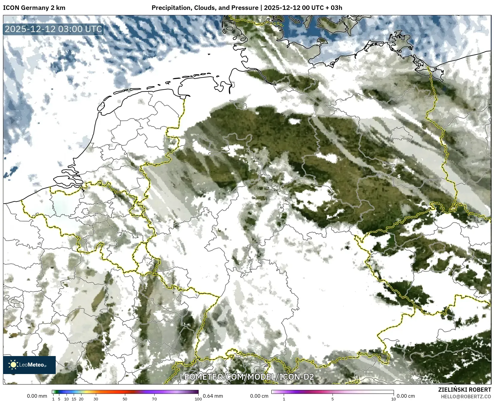 ICON Jerman 2 km model - Jerman, Hujan, Awan dan Tekanan