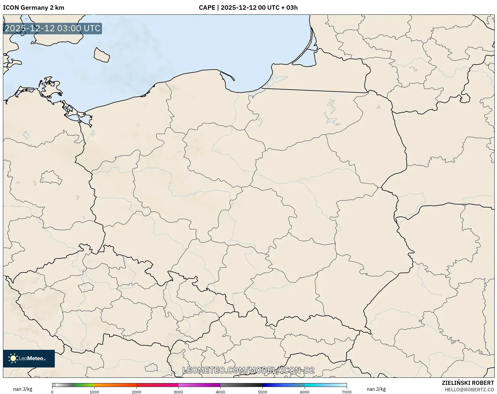 ICON Jerman 2 km model - Poland, CAPE