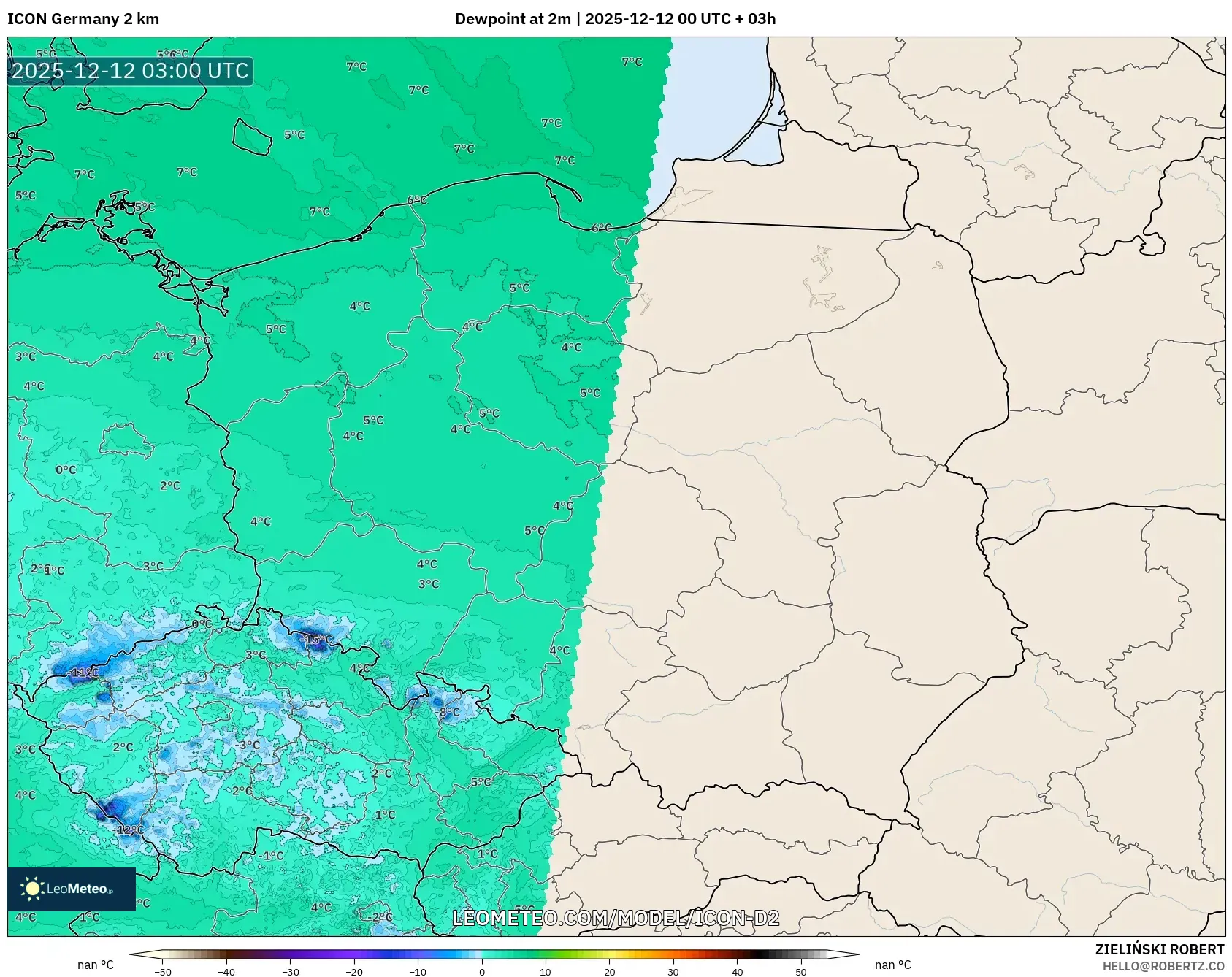 ICON Jerman 2 km model - Poland, Takat Embun 2 m