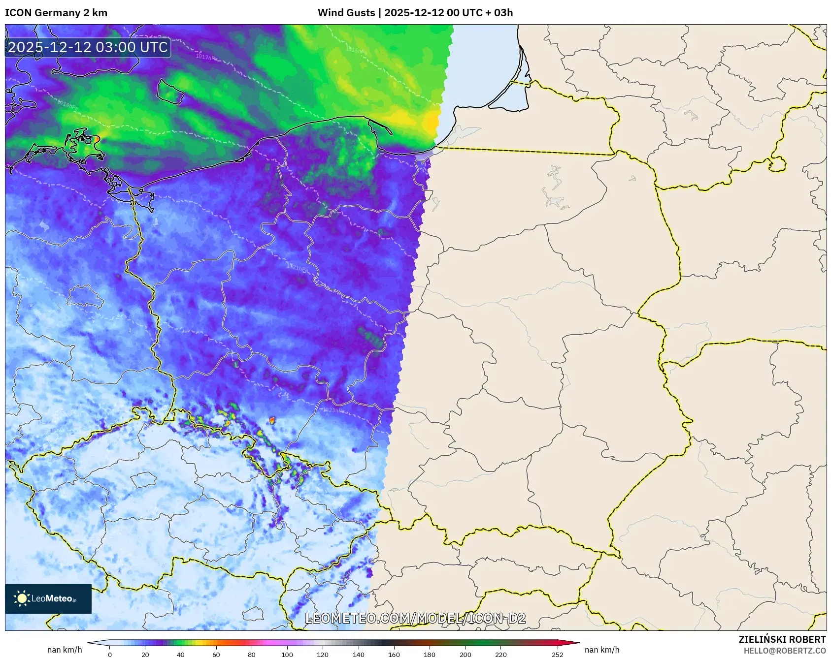 ICON Jerman 2 km model - Poland, Hembusan Angin
