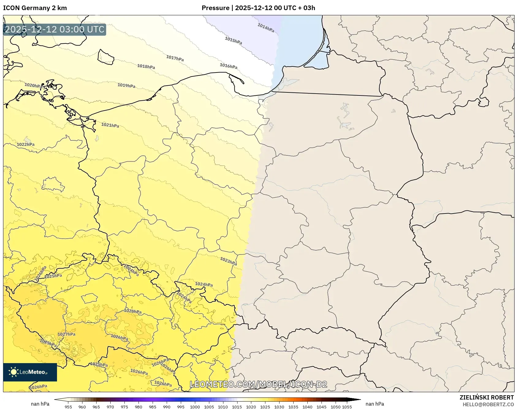 ICON Jerman 2 km model - Poland, Tekanan