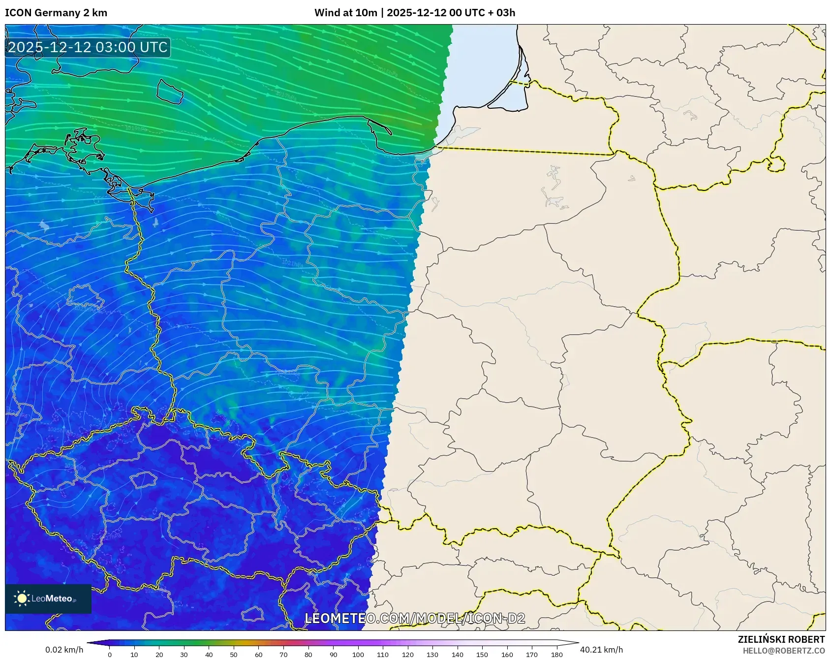 ICON Jerman 2 km model - Poland, Angin 10 m