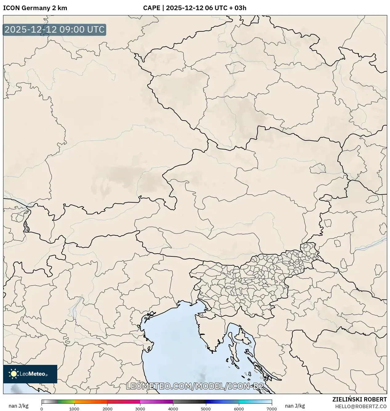 ICON Jerman 2 km model - Austria, CAPE