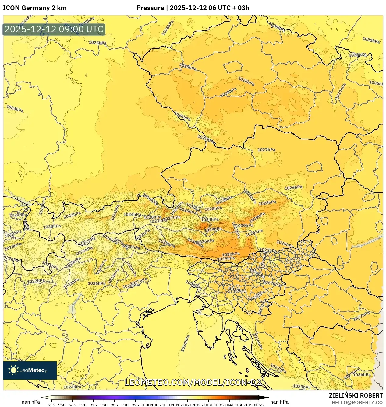 ICON Jerman 2 km model - Austria, Tekanan