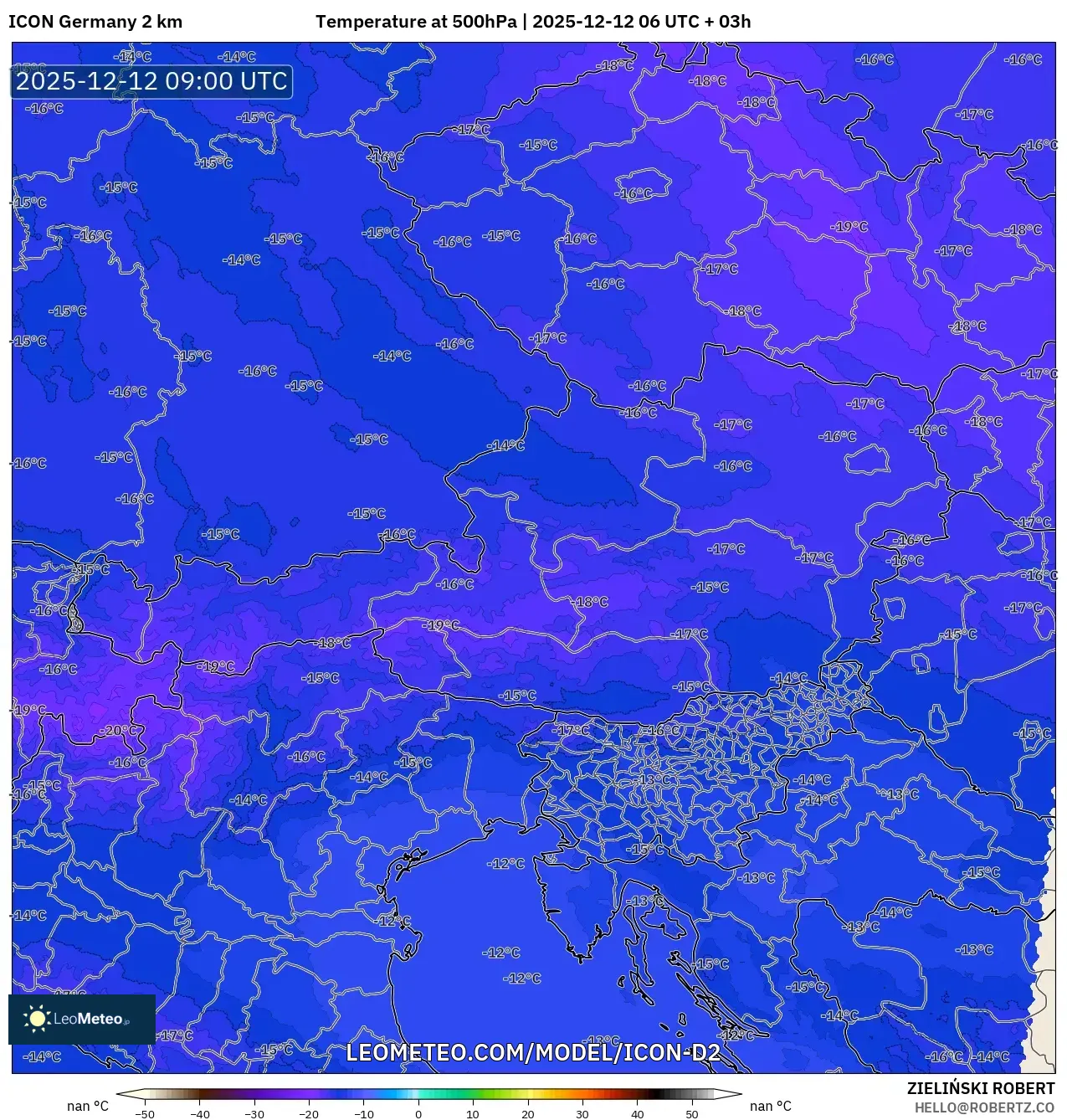 ICON Jerman 2 km model - Austria, Suhu 500 hPa