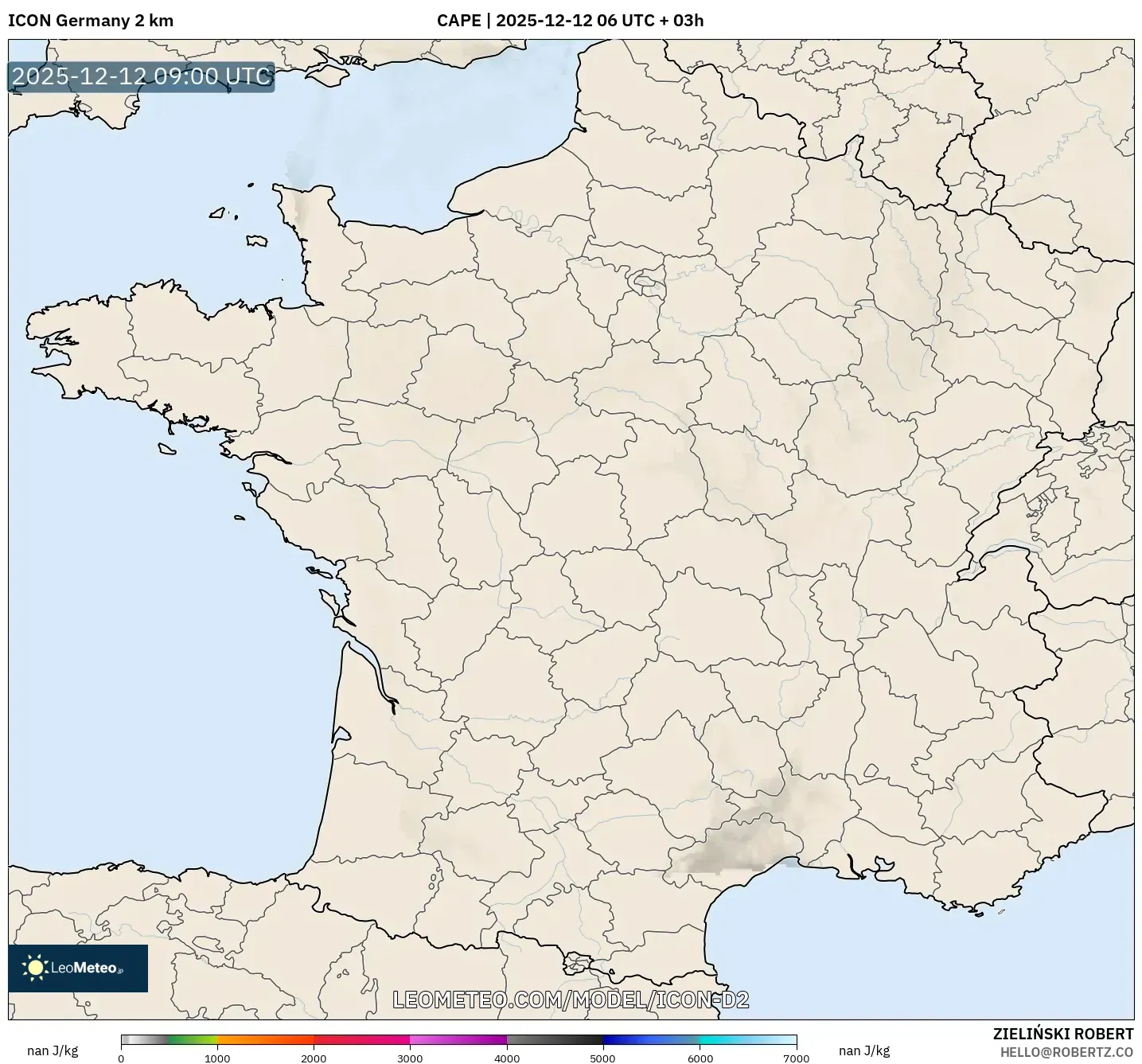 ICON Jerman 2 km model - Perancis, CAPE