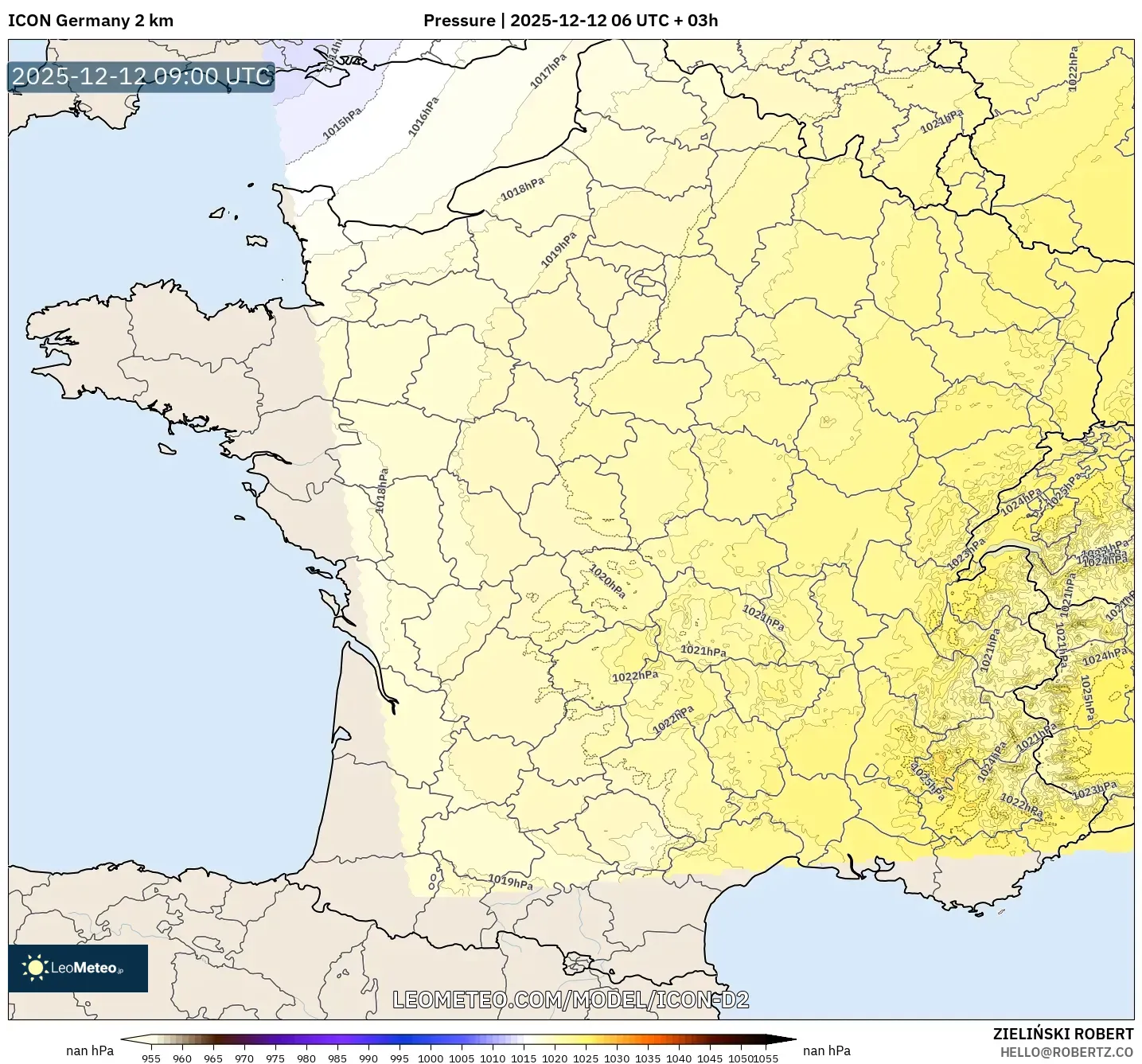 ICON Jerman 2 km model - Perancis, Tekanan