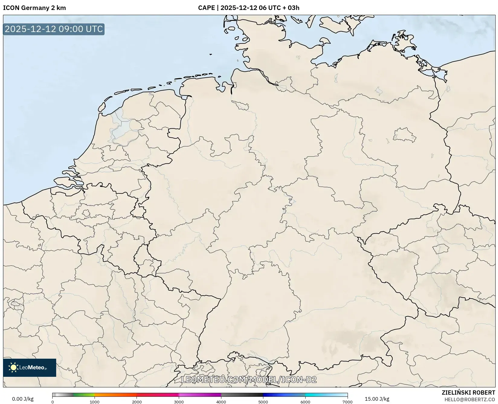 ICON Jerman 2 km model - Jerman, CAPE