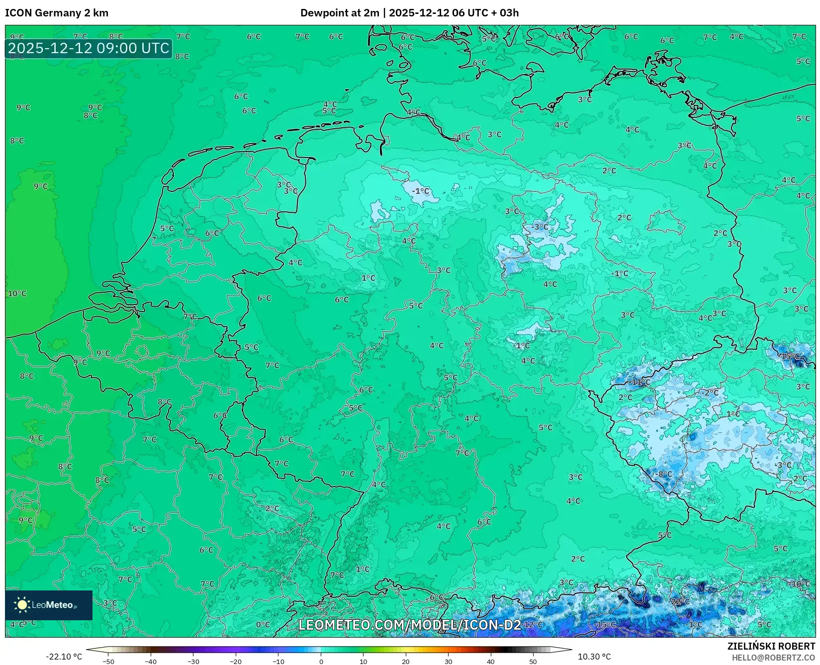 ICON Jerman 2 km model - Jerman, Takat Embun 2 m