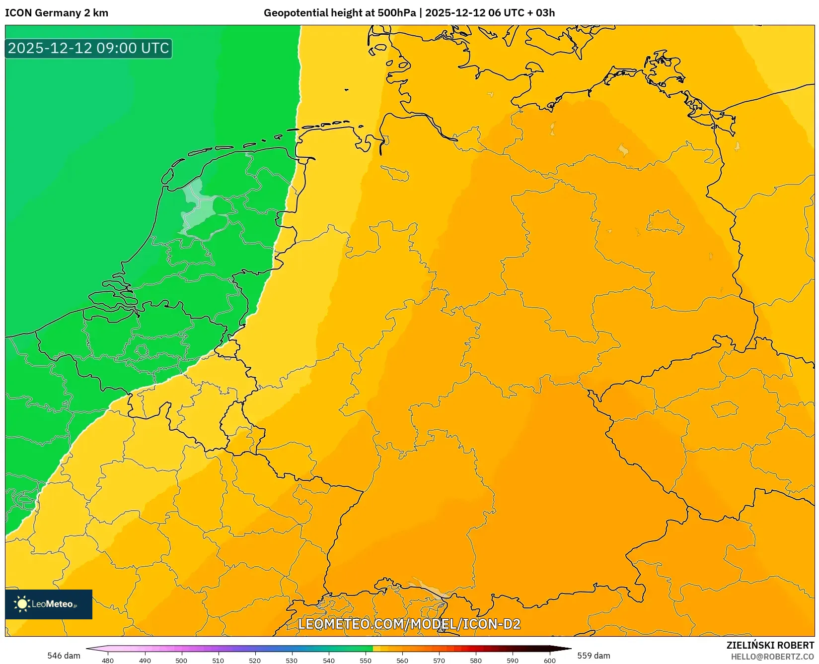 ICON Jerman 2 km model - Jerman, Ketinggian geopotensial pada 500 hPa