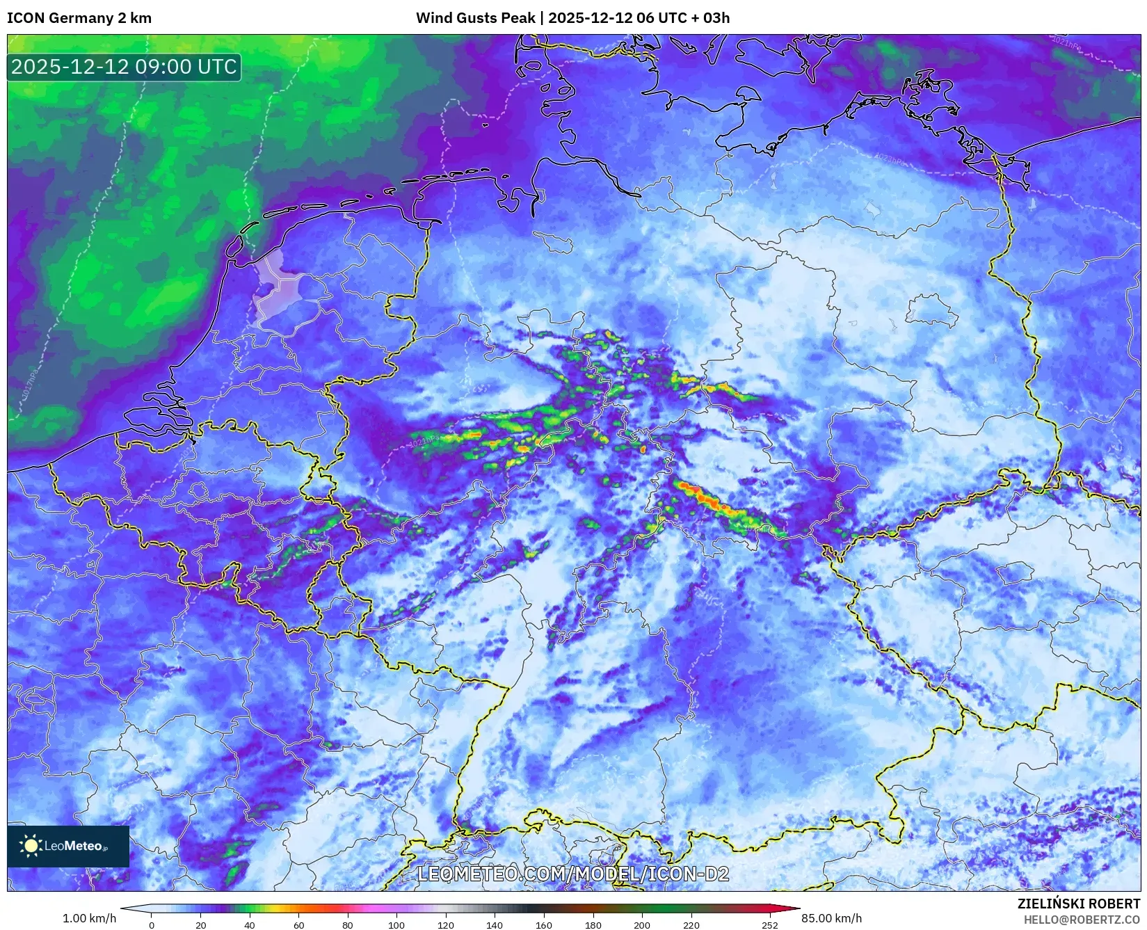 ICON Jerman 2 km model - Jerman, Hembusan Tertinggi