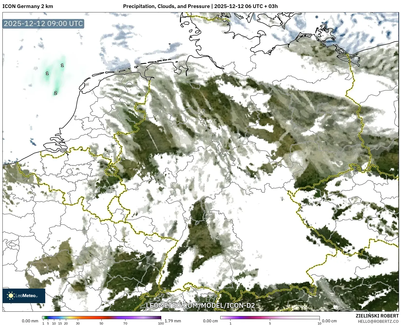 ICON Jerman 2 km model - Jerman, Hujan, Awan dan Tekanan
