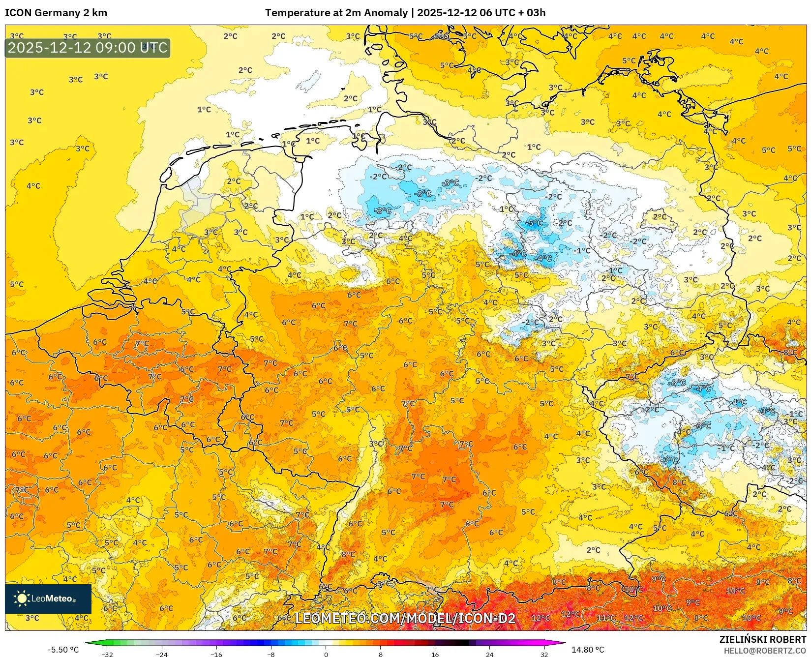 ICON Jerman 2 km model - Jerman, Anomali Suhu 2 m