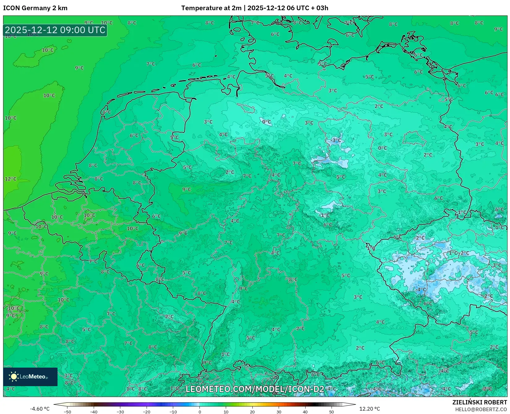 ICON Jerman 2 km model - Jerman, Suhu pada 2 m