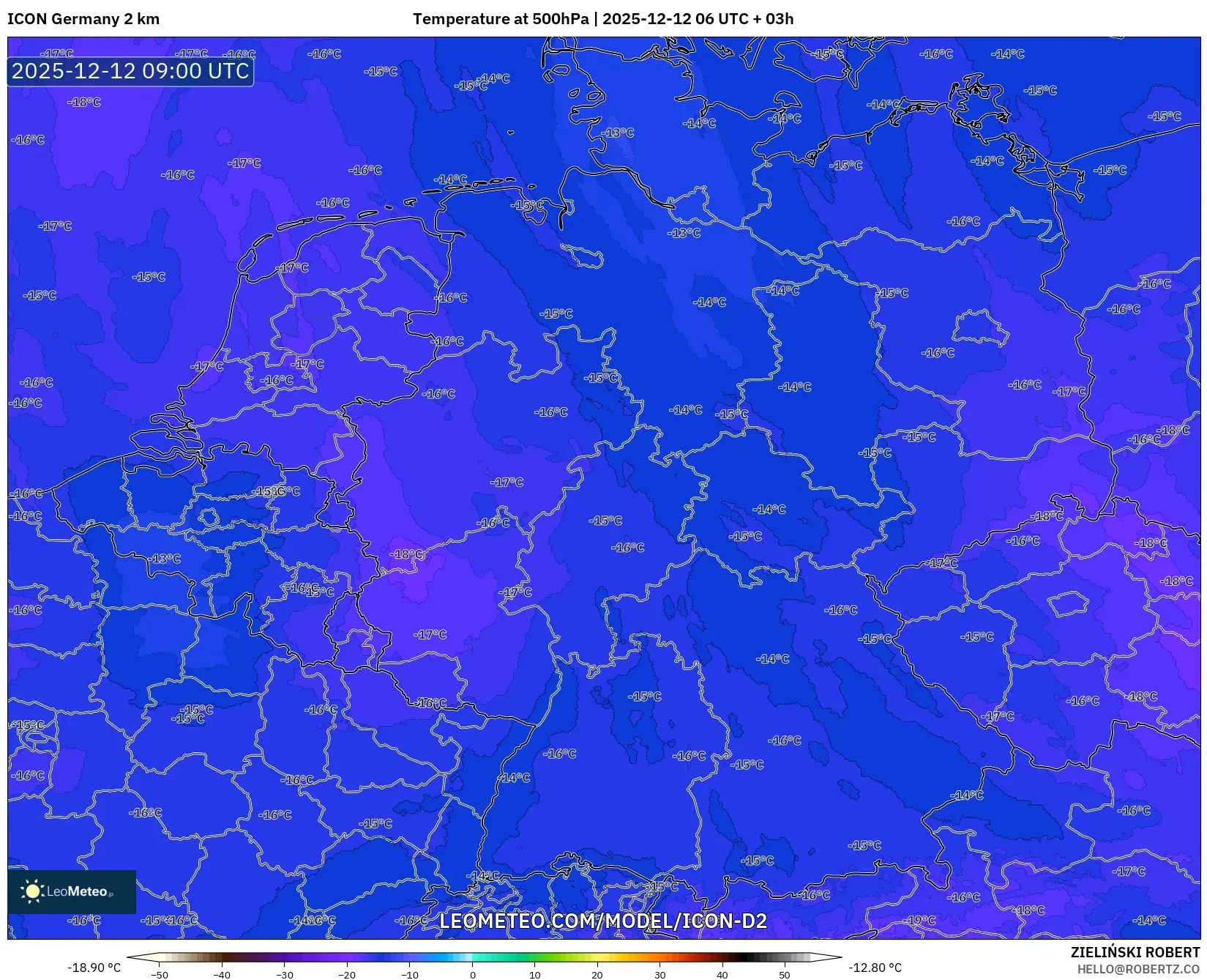 ICON Jerman 2 km model - Jerman, Suhu 500 hPa