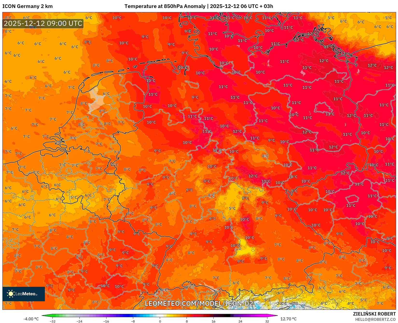 ICON Jerman 2 km model - Jerman, Anomali Suhu 850 hPa