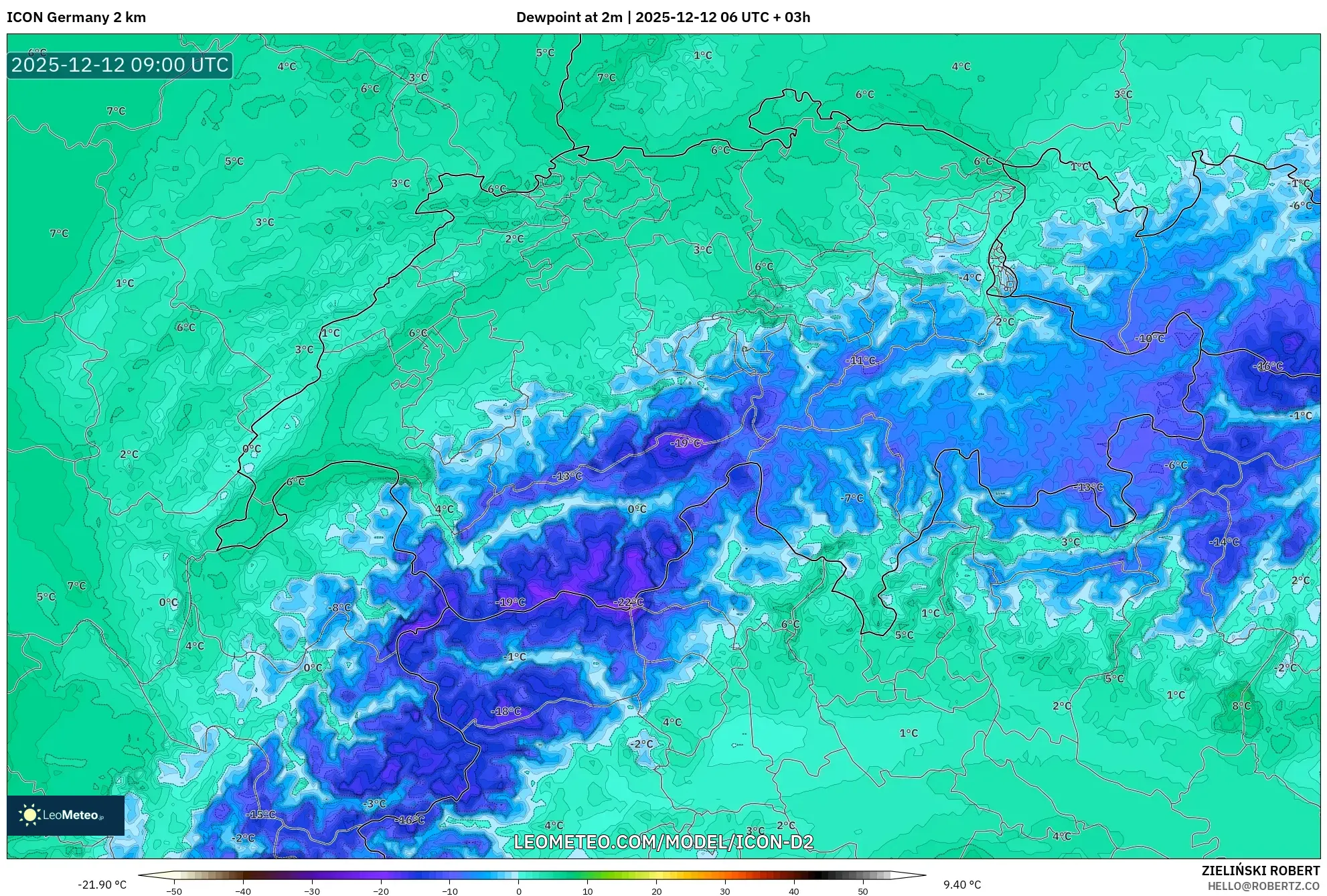 ICON Jerman 2 km model - Switzerland, Takat Embun 2 m