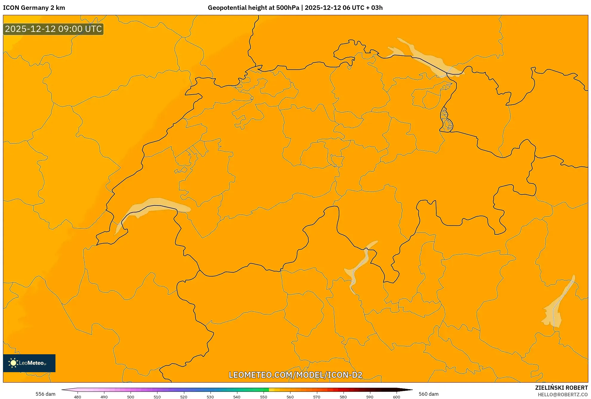ICON Jerman 2 km model - Switzerland, Ketinggian geopotensial pada 500 hPa
