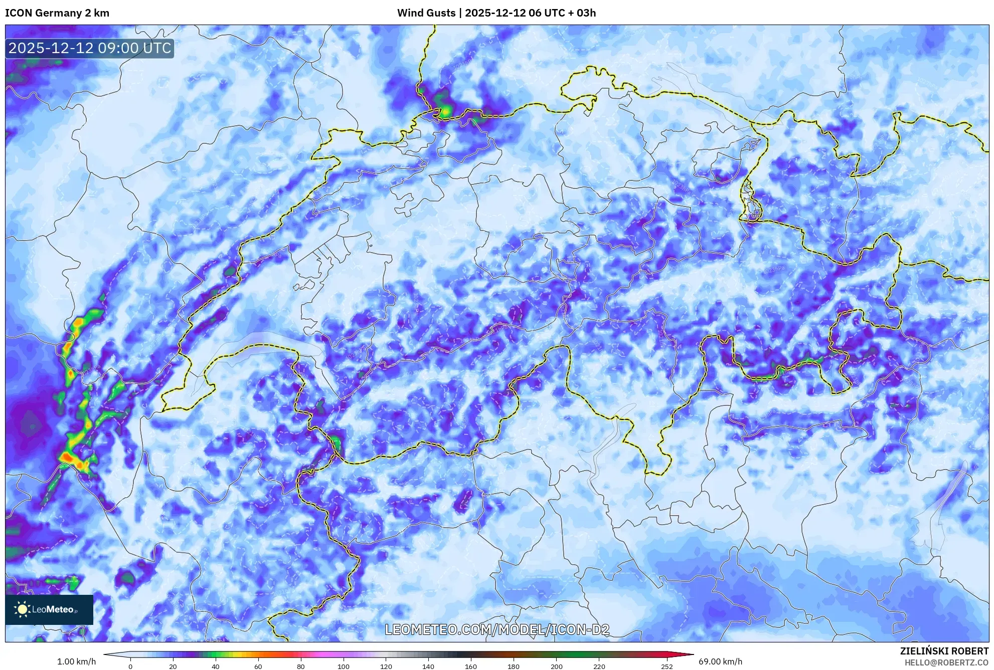 ICON Jerman 2 km model - Switzerland, Hembusan Angin