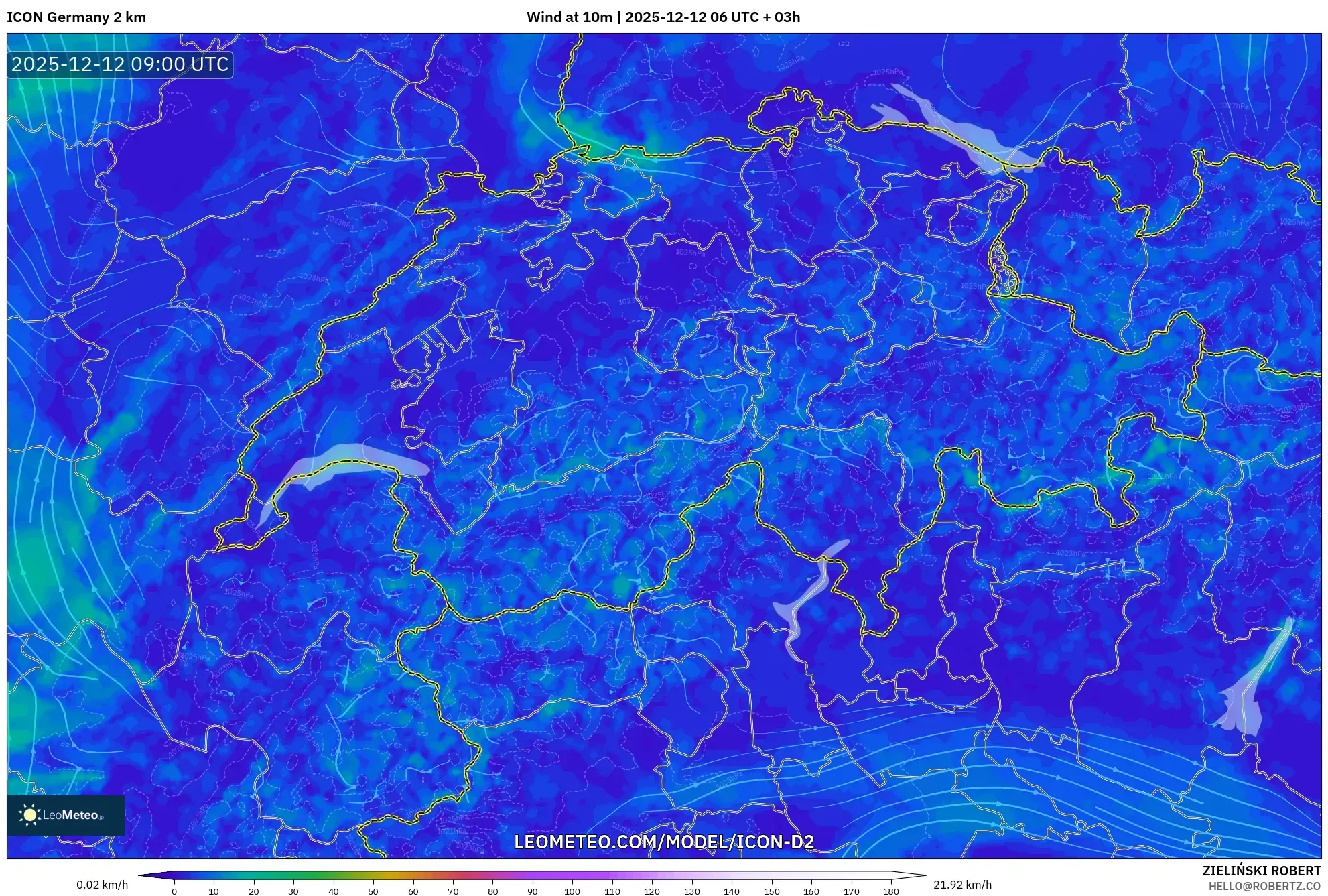 ICON Jerman 2 km model - Switzerland, Angin 10 m
