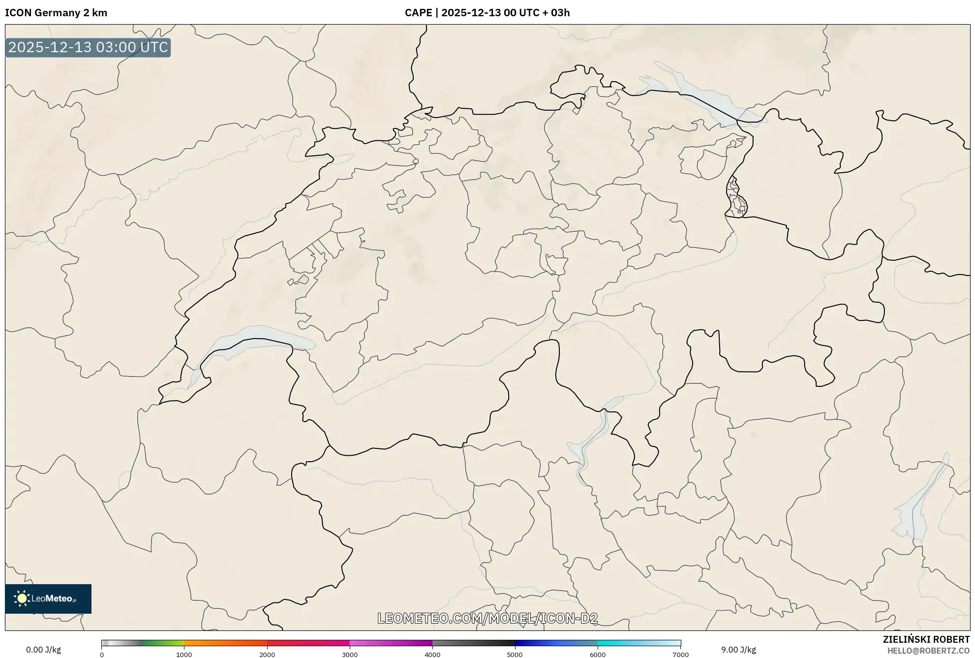 ICON Germany 2 km model - Switzerland, CAPE