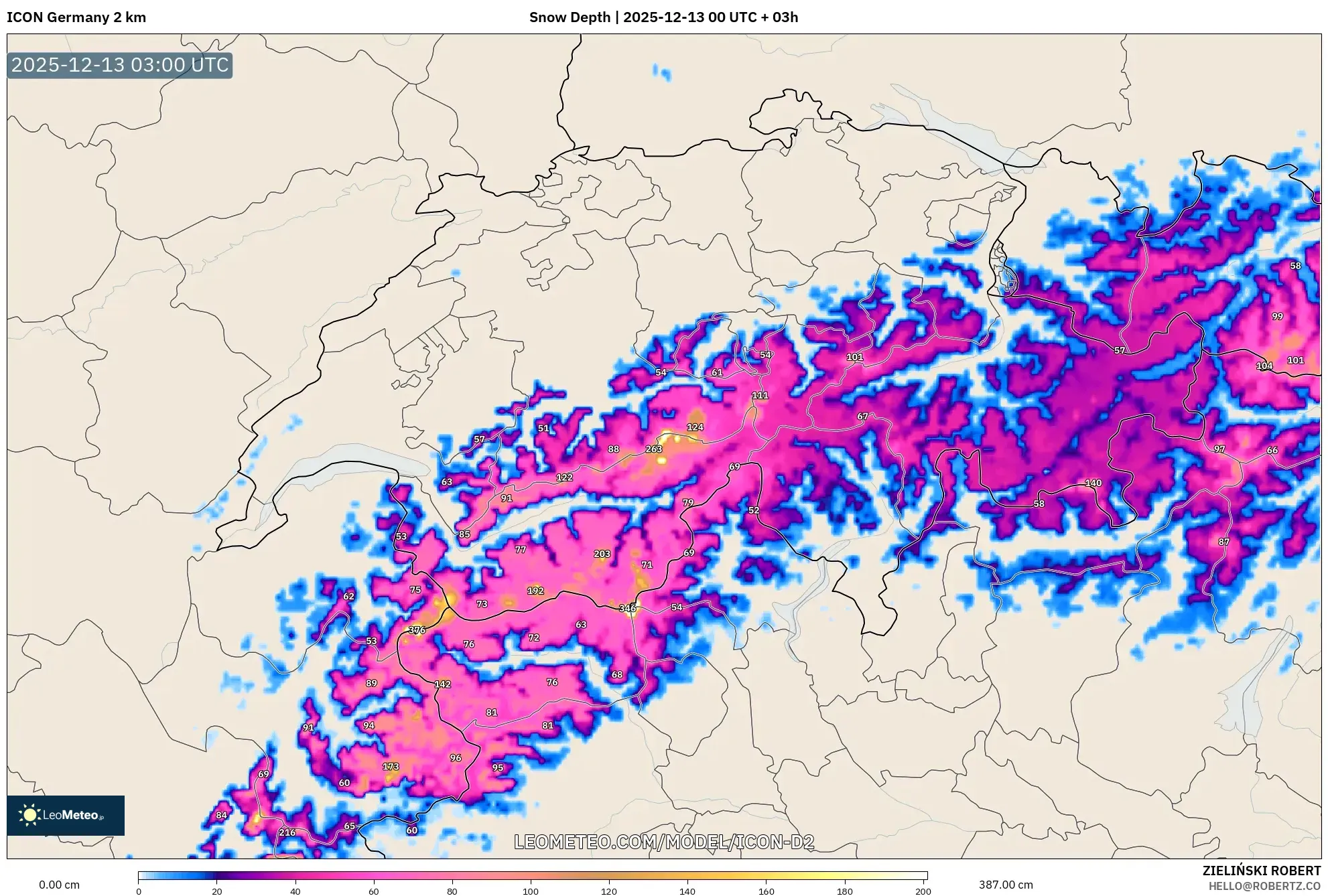 ICON Germany 2 km model - Switzerland, Snow Depth