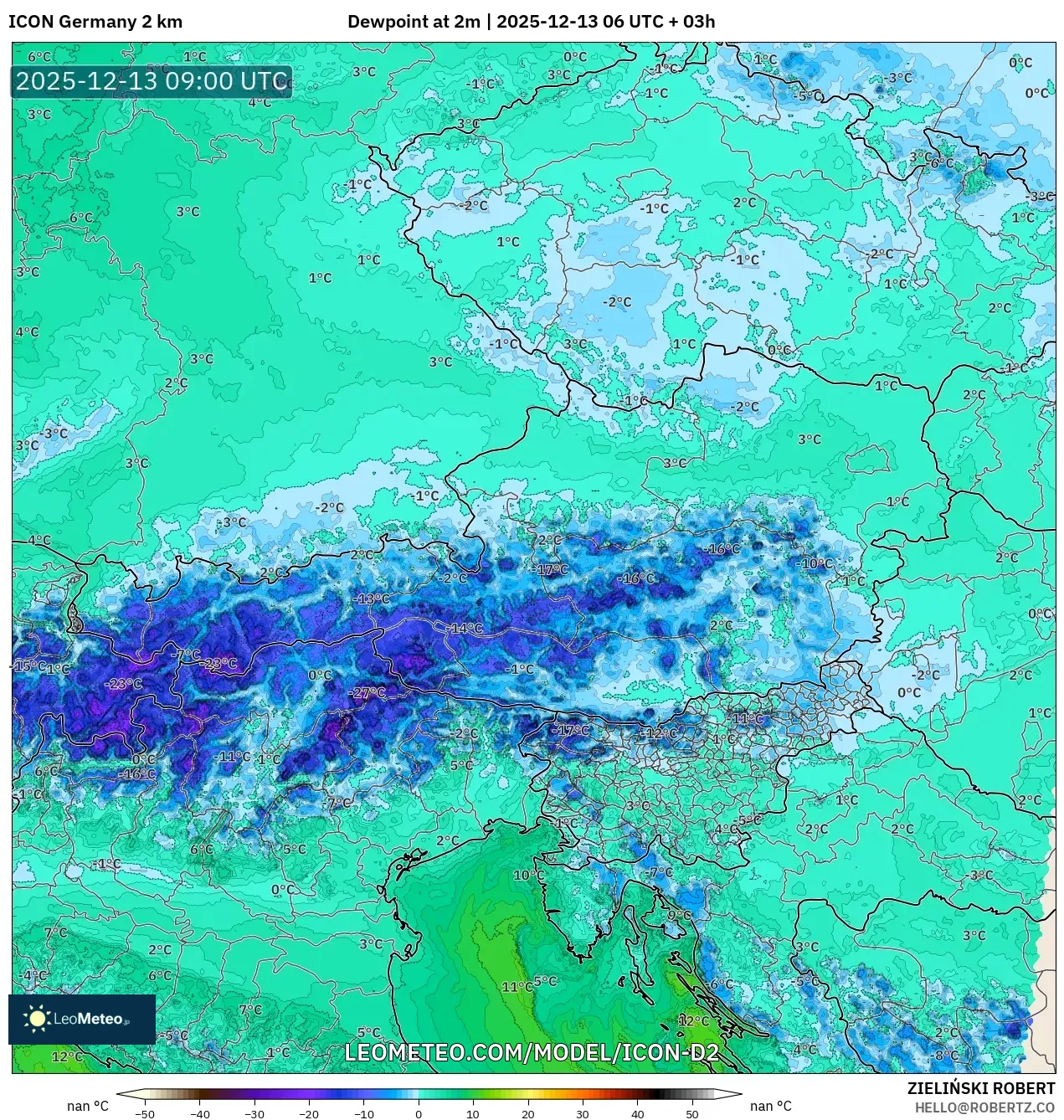 ICON Alemania 2 km model - Austria, Titik Embun 2 m