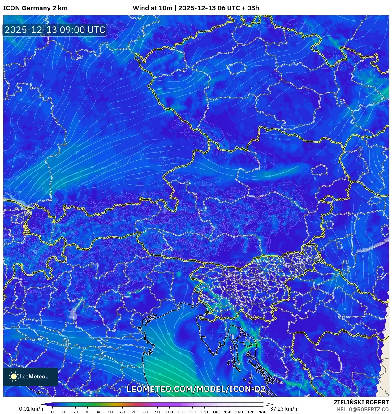 ICON Alemania 2 km model - Austria, Angin 10 m