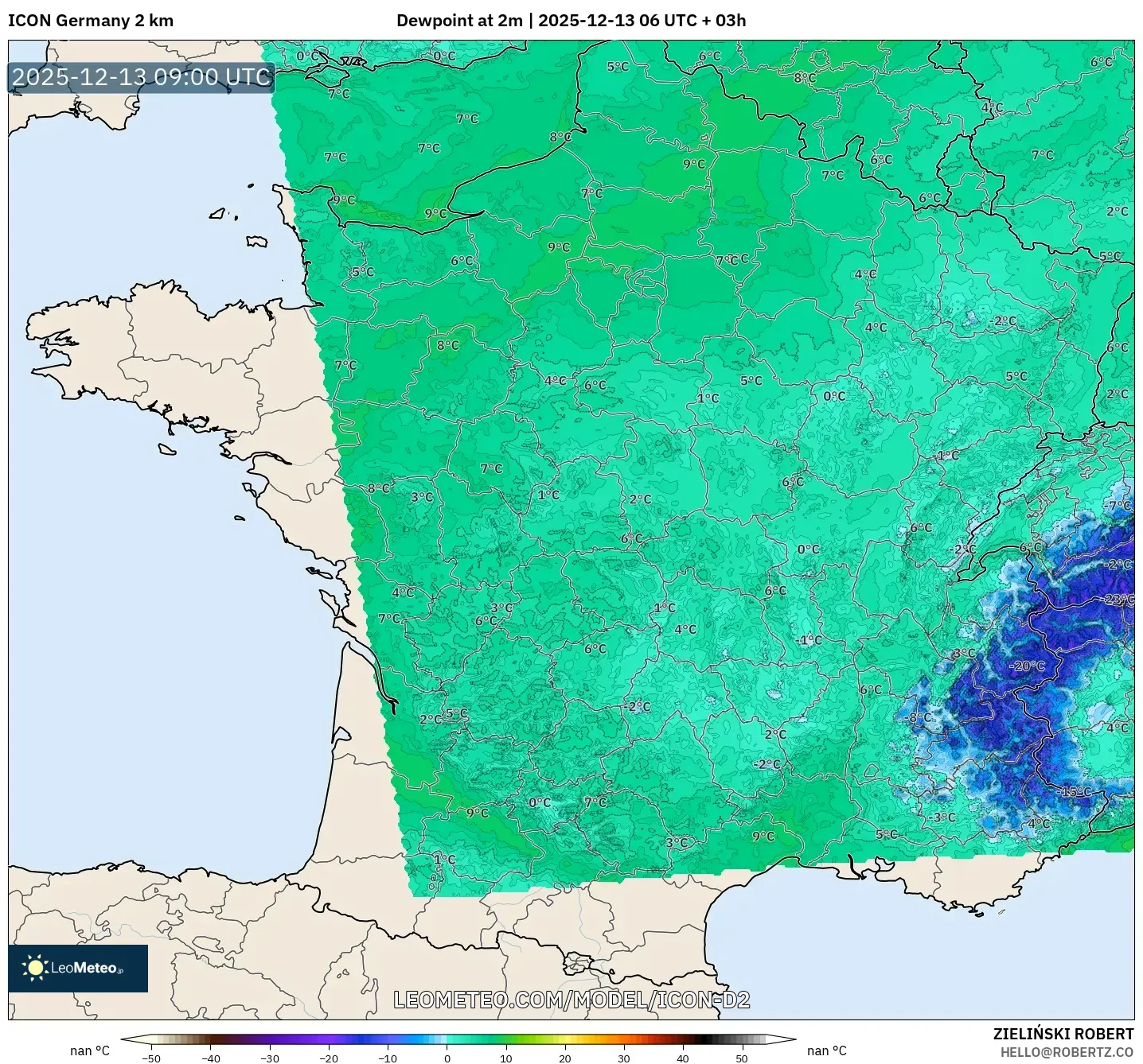 ICON Alemania 2 km model - Prancis, Titik Embun 2 m