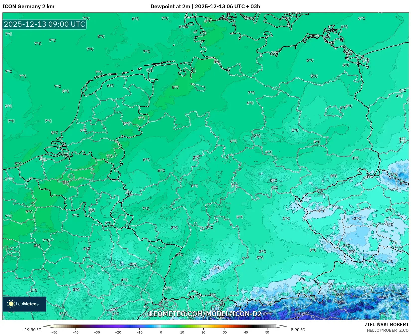 ICON Alemania 2 km model - Jerman, Titik Embun 2 m