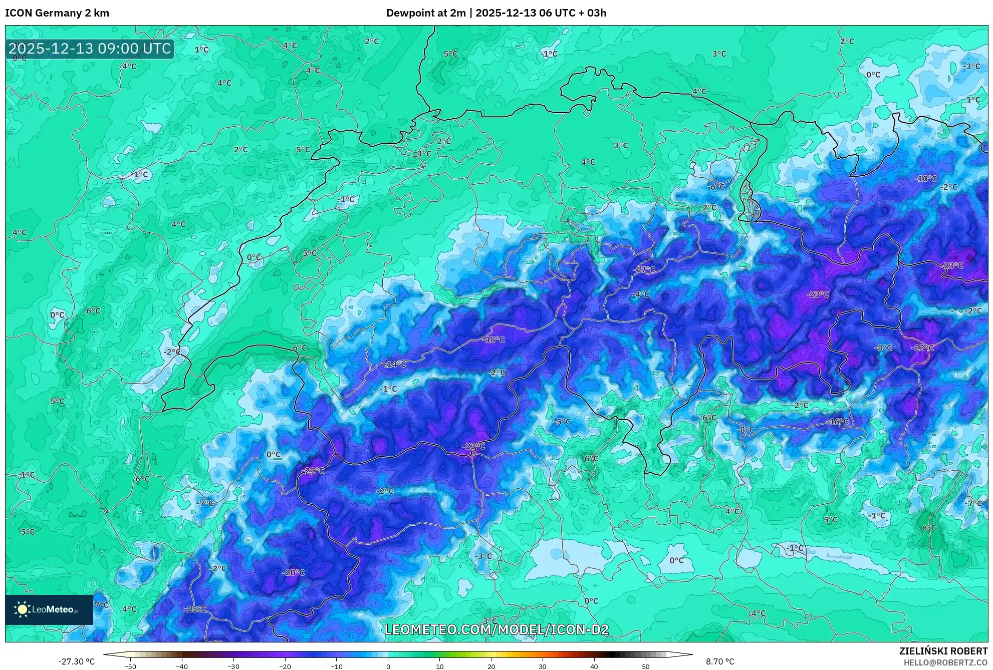 ICON Alemania 2 km model - Swiss, Titik Embun 2 m