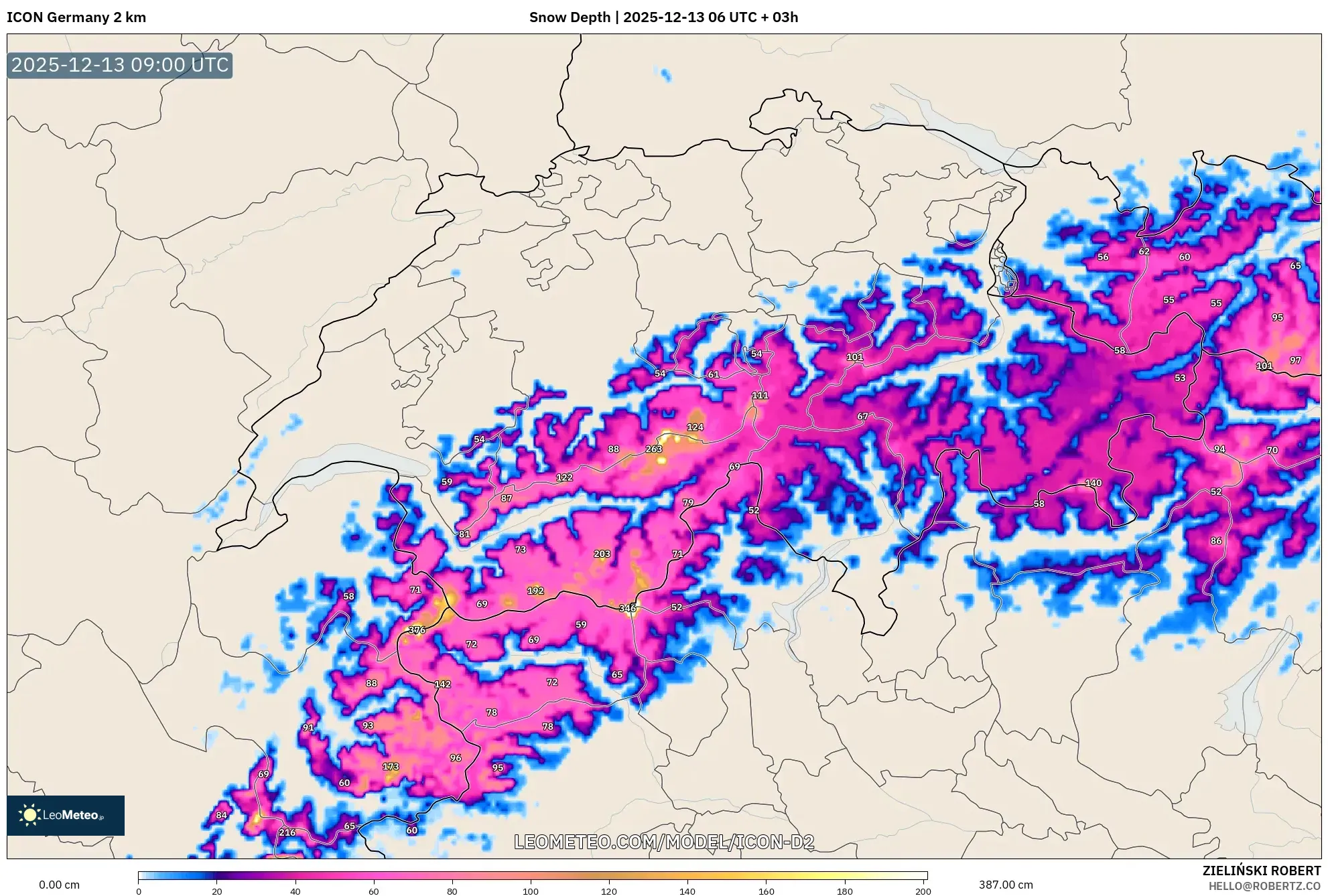ICON Alemania 2 km model - Swiss, Kedalaman Salju