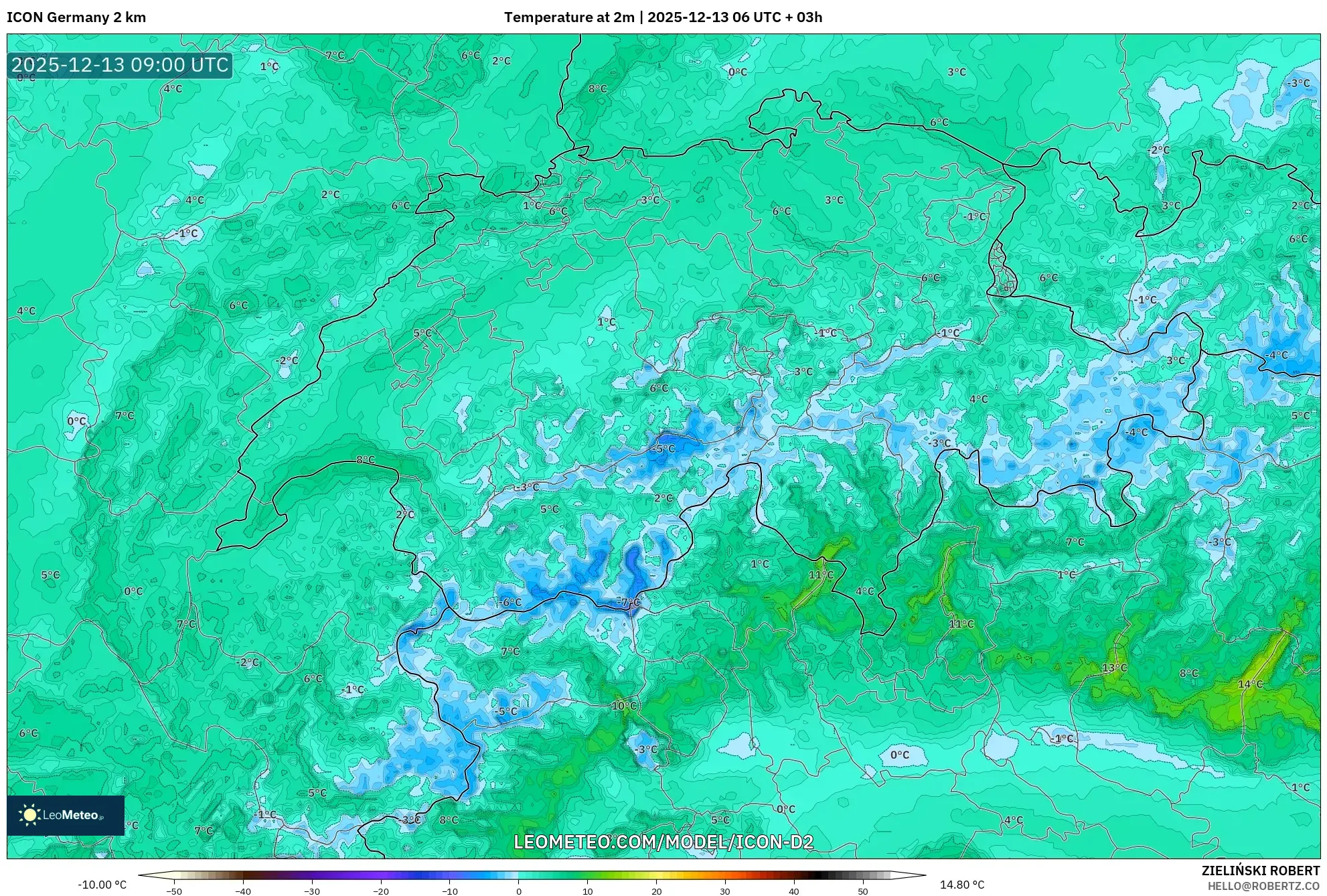 ICON Alemania 2 km model - Swiss, Suhu 2 m
