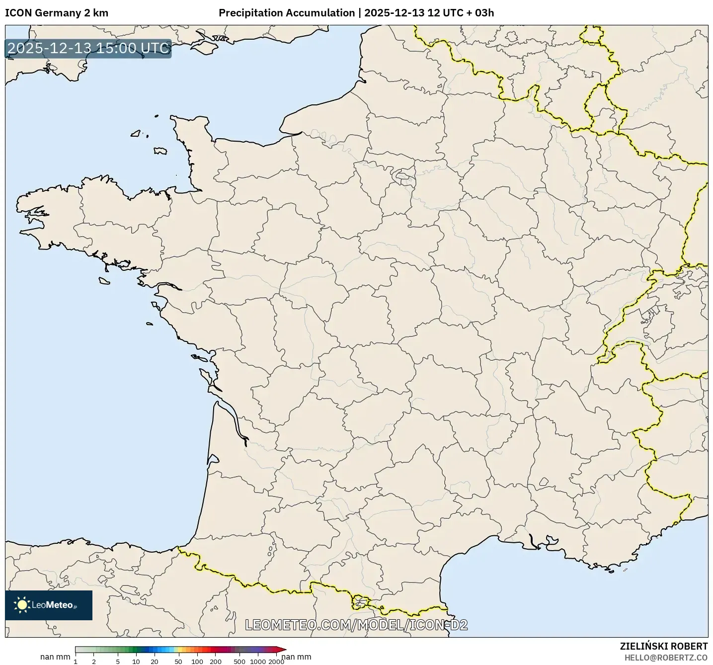 ICON Alemania 2 km model - Prancis, Akumulasi Curah Hujan