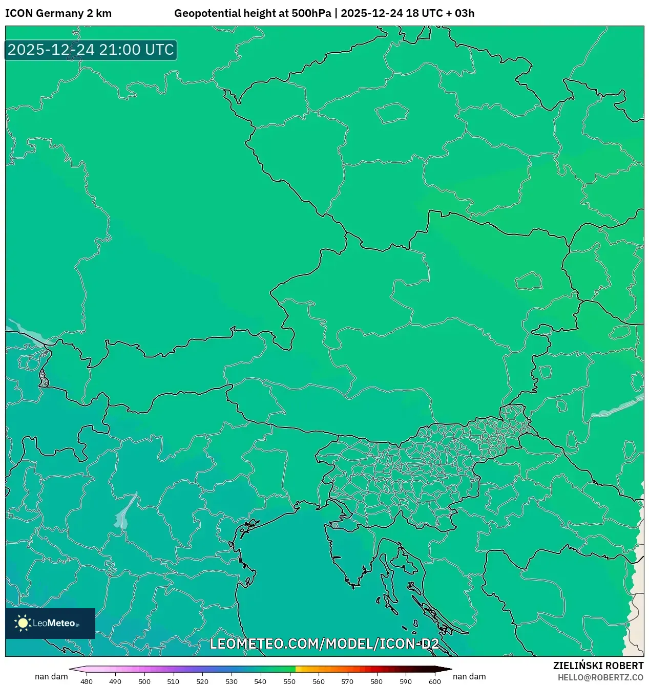 ICON Germany 2 km model - Austria, Geopotential height at 500hPa