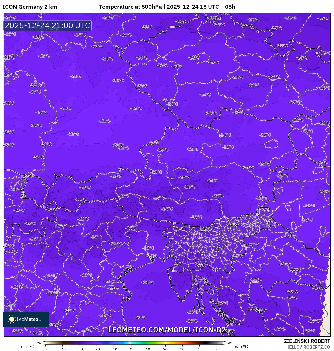 ICON Germany 2 km model - Austria, Temperature at 500hPa