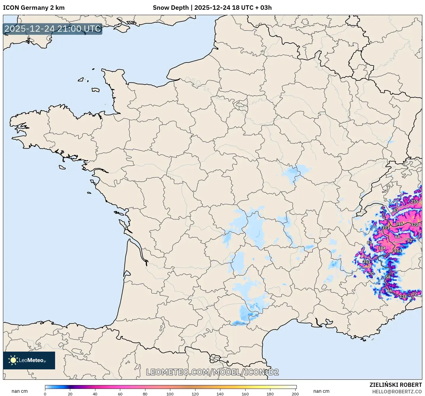 ICON Germany 2 km model - France, Snow Depth