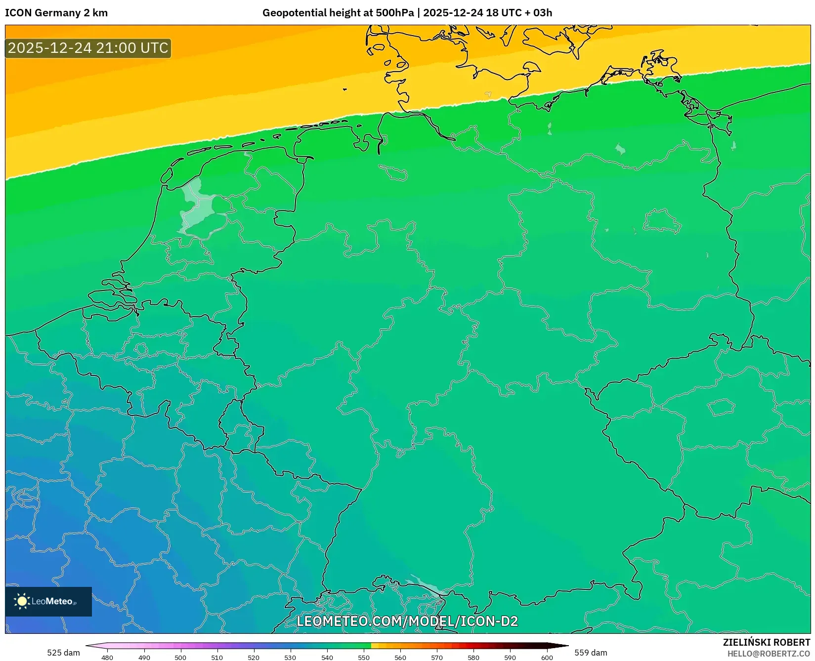 ICON Germany 2 km model - Germany, Geopotential height at 500hPa