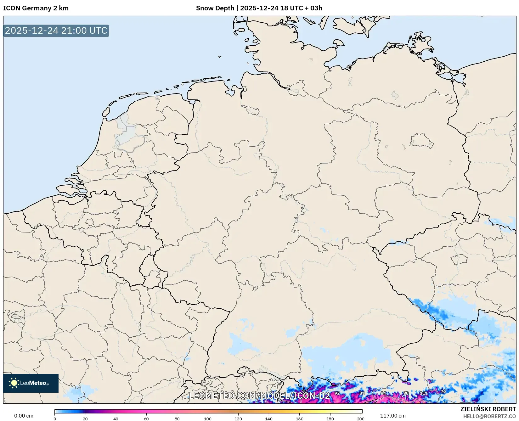 ICON Germany 2 km model - Germany, Snow Depth