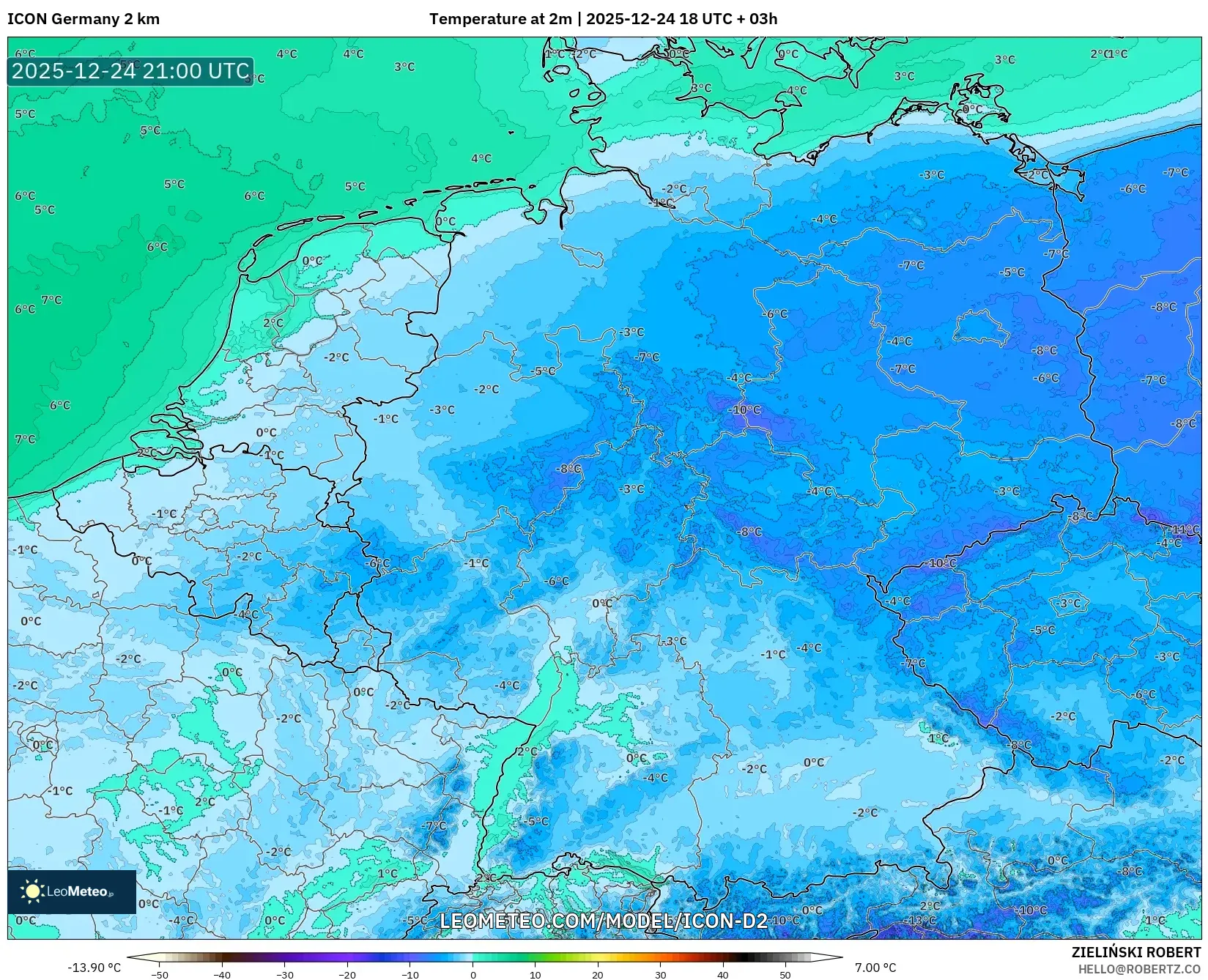 ICON Germany 2 km model - Germany, Temperature at 2m