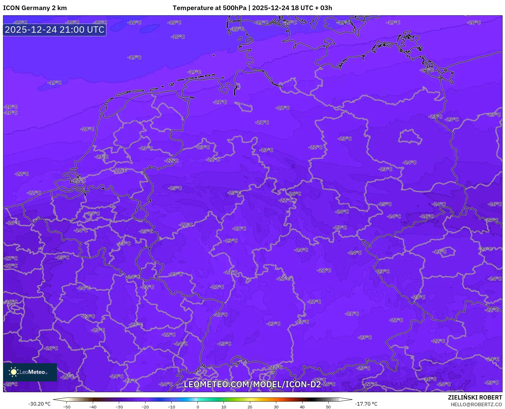 ICON Germany 2 km model - Germany, Temperature at 500hPa
