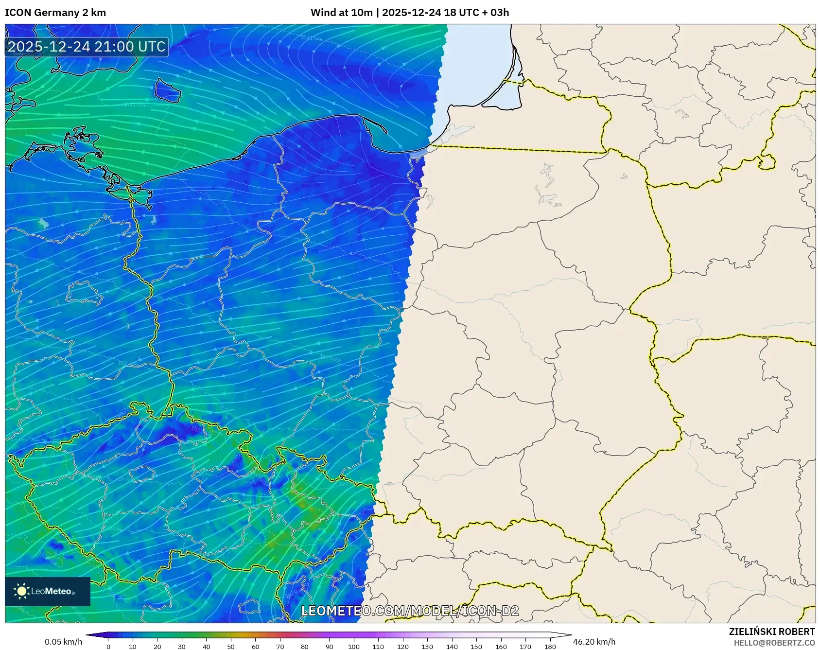ICON Germany 2 km model - Poland, Wind at 10m