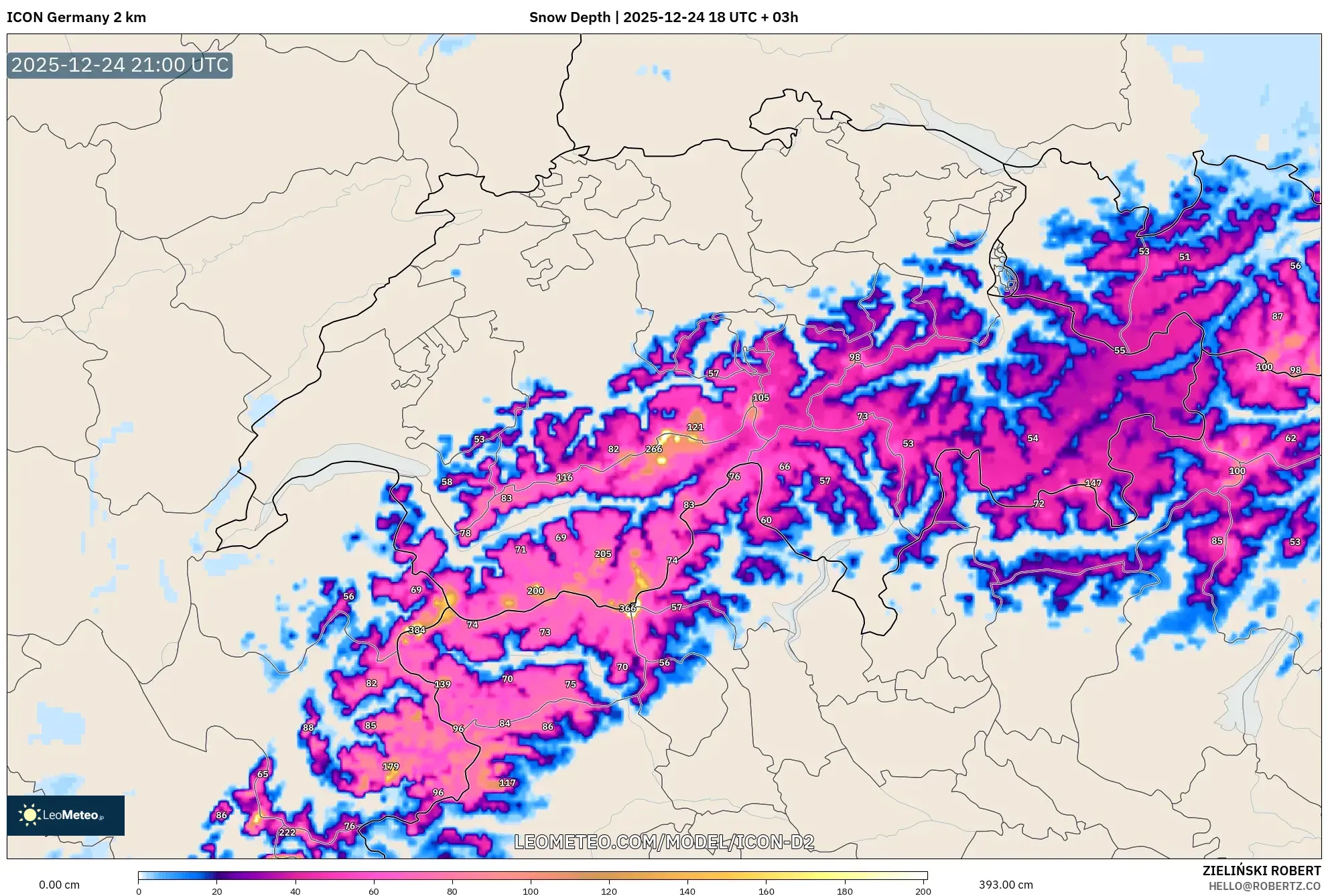 ICON Germany 2 km model - Switzerland, Snow Depth
