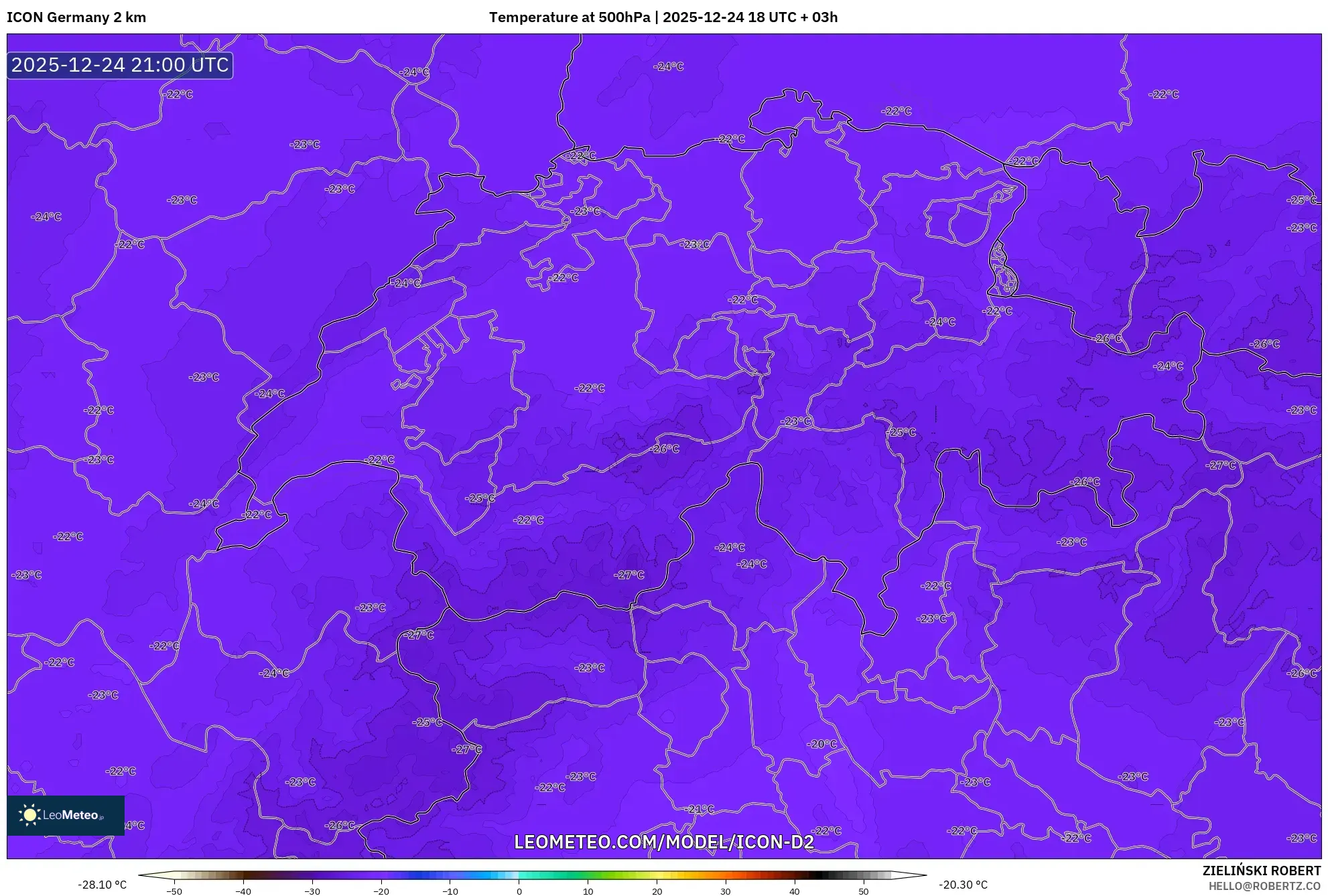 ICON Germany 2 km model - Switzerland, Temperature at 500hPa
