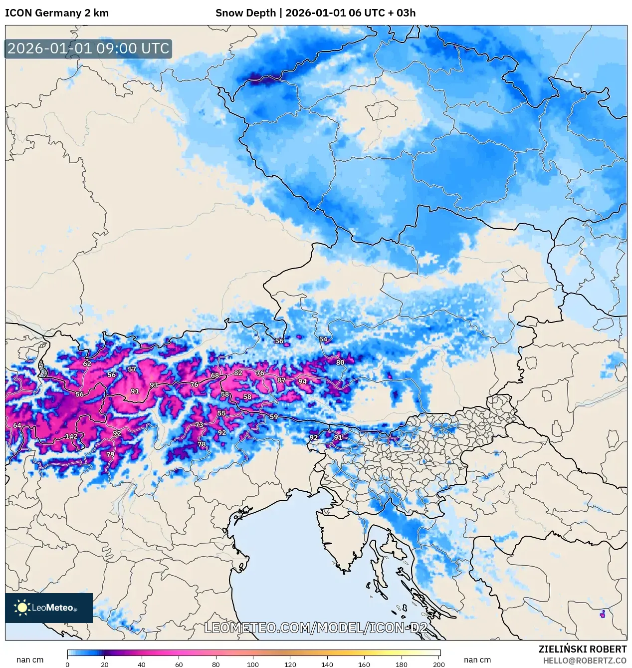 ICON Germany 2 km model - Austria, Snow Depth